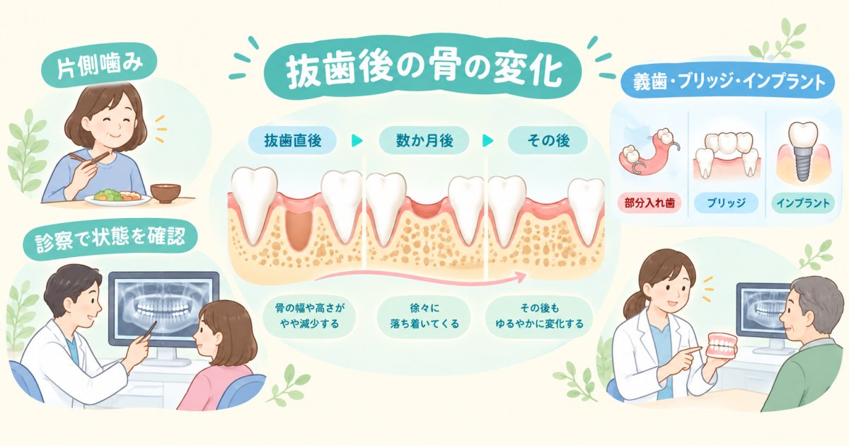 奥歯を抜いた後、顎の骨は溶ける？片側噛みや将来の義歯への影響